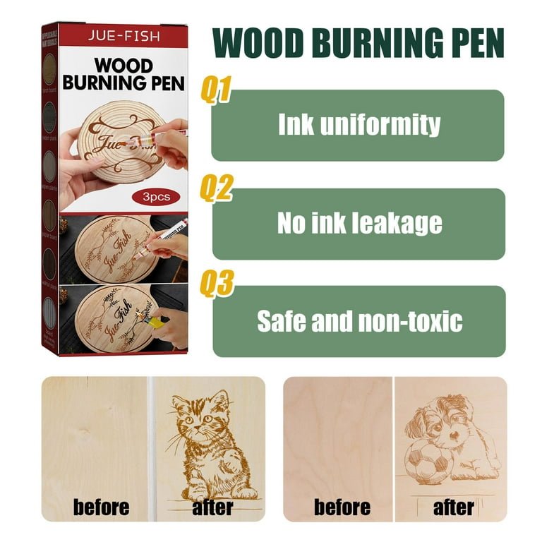 Lingouzi Wood Burning Pen Kit - 3pcs Scorch Pen Marker, Chemical Heat Sensitive Marker for Wood and Crafts, Equipped with Bullet Tip for Easy Use