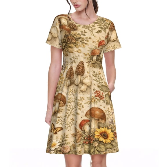 Mushroom Floral Dresses Short Sleeve Nightdresses for Women