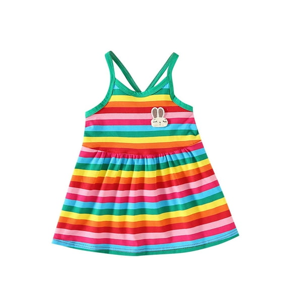 QTOCIO Toddler Girls Dresses, Baby Girl Summer Clothes, Girls' Striped Dress Baby Clothes Half Body Skirt Sleeveless Dress, Green, 6 Months