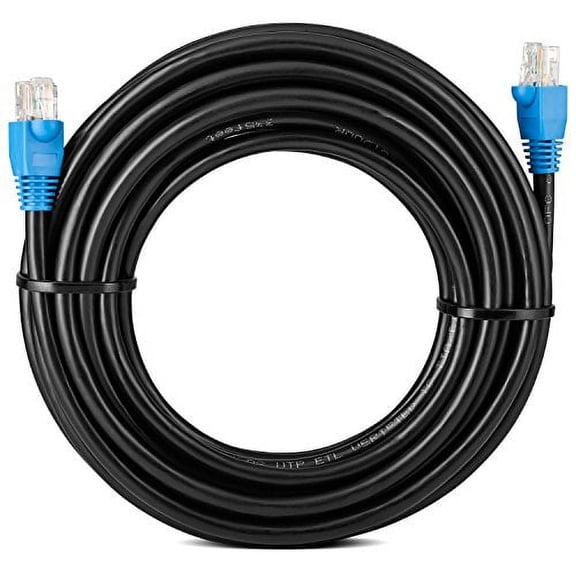 Maximm Cat6 UV Outdoor Cable (25ft - Black) RJ45 Zero Lag Pure Copper 550Mhz, Waterproof Ethernet Cable Suitable for Direct Burial Installations.