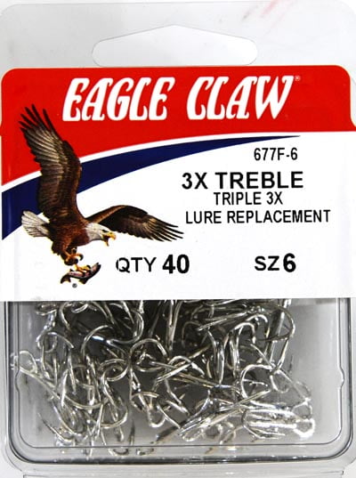 1000 Eagle Claw Sz.6 Short-Shank Round-Bend 3x Treble Hooks 954RM-6 EB100301 