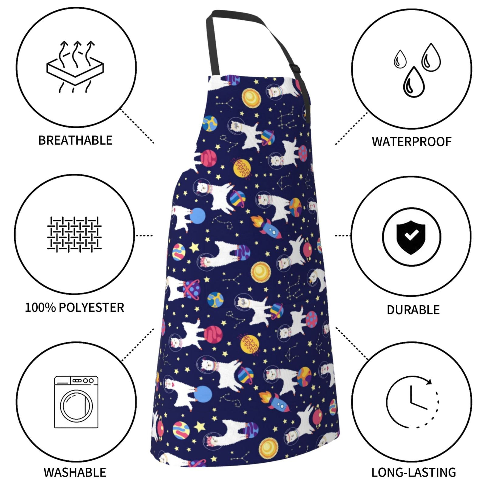 Kdxio Lama in Space Apron with Pockets Adjustable Kitchen Aprons for Men Women Waterproof Aprons for Cooking,Drawing,Crafting, Baking Household Cleaning