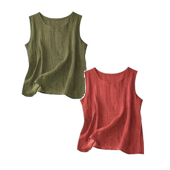 Conairie 2 Pack Womens Tank Tops Solid Color Loose Crew Neck Tunic Tops Trendy Summer Athletic Running Sleeveless Basic Tee