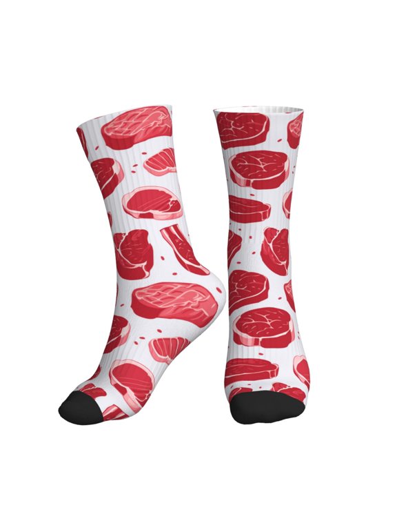 Crew Socks for Women Men Athletic - steak pattern Soft Comfort Breathable Mid-Calf Sole Running Socks Womens Men