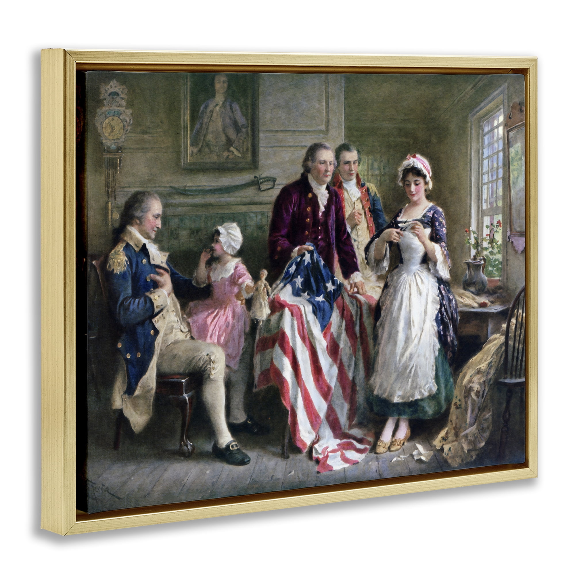 Historical Betsy Ross Gold Framed Floater Canvas Wall Art, design by Arlington Prints