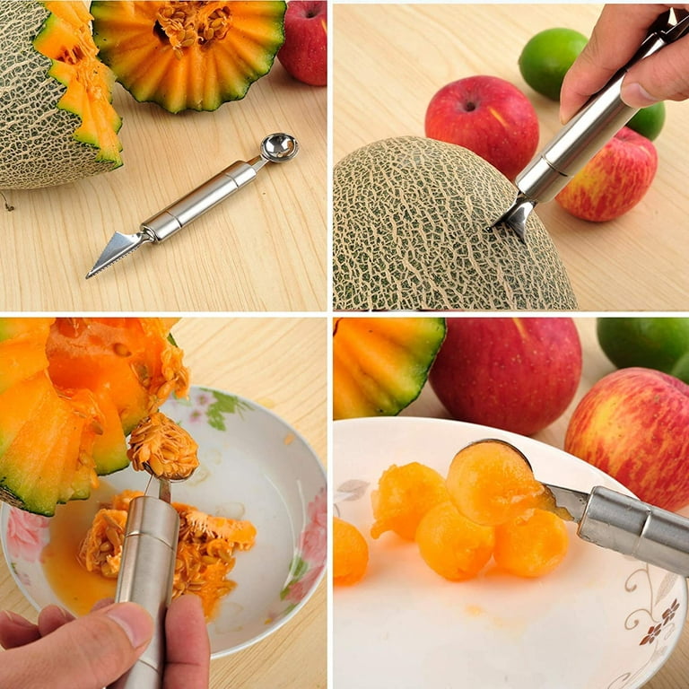 2 Pack Melon Baller Scoop Set Stainless Steel Double-headed Carving Knife  Watermelon Cantaloupe Scooper for Cutting and Scooping Fruit Melons