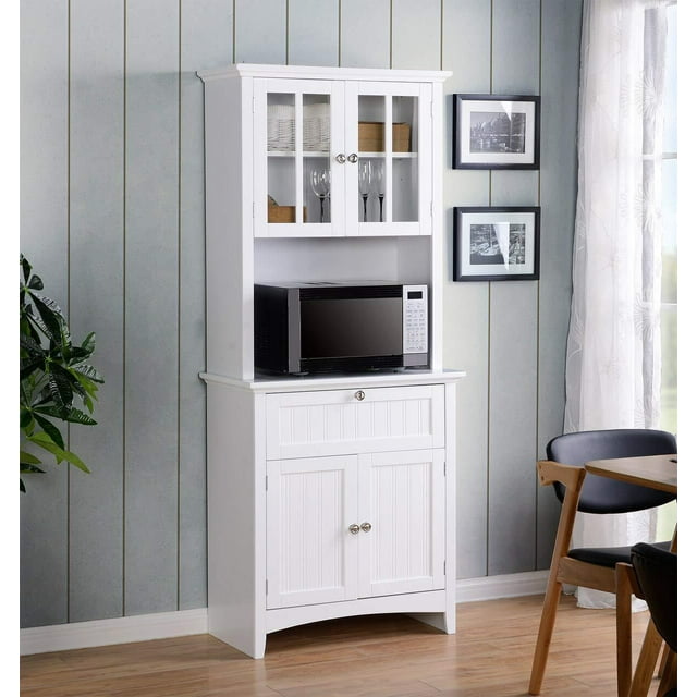 American Furniture Classics OS Home and Office Buffet and Hutch with Framed Glass Doors and Drawer, Large, White