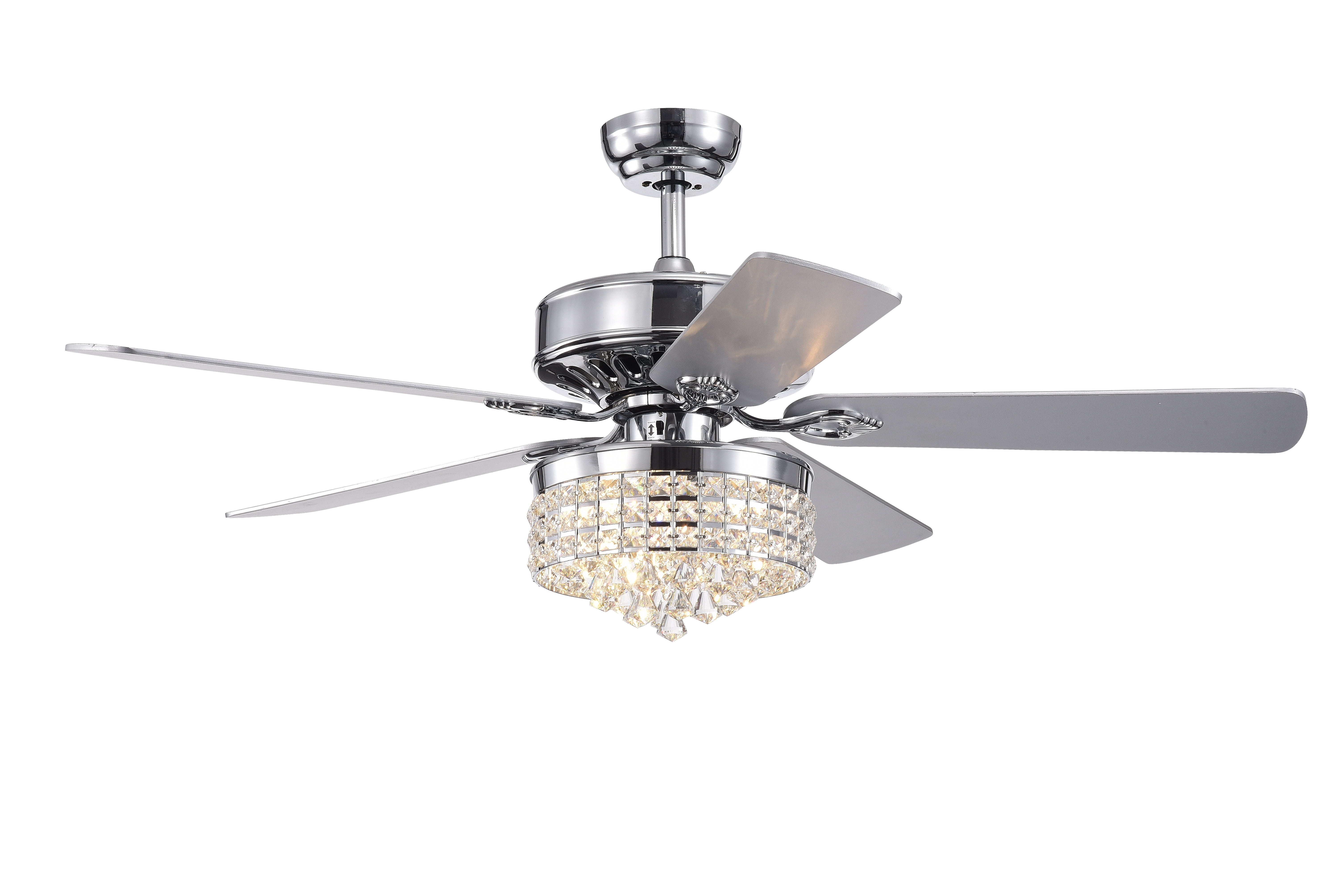 Letta Chrome 52-Inch 4-light 5-Blade Lighted Ceiling Fan Crystal Shade 2 Blade Colors (Optional Remote)