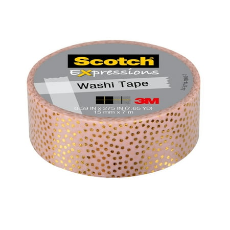 UPC: 0076308873721 | Scotch Expressions Washi Tape Pastel Pink w/ Gold Foil Dots 1 Roll