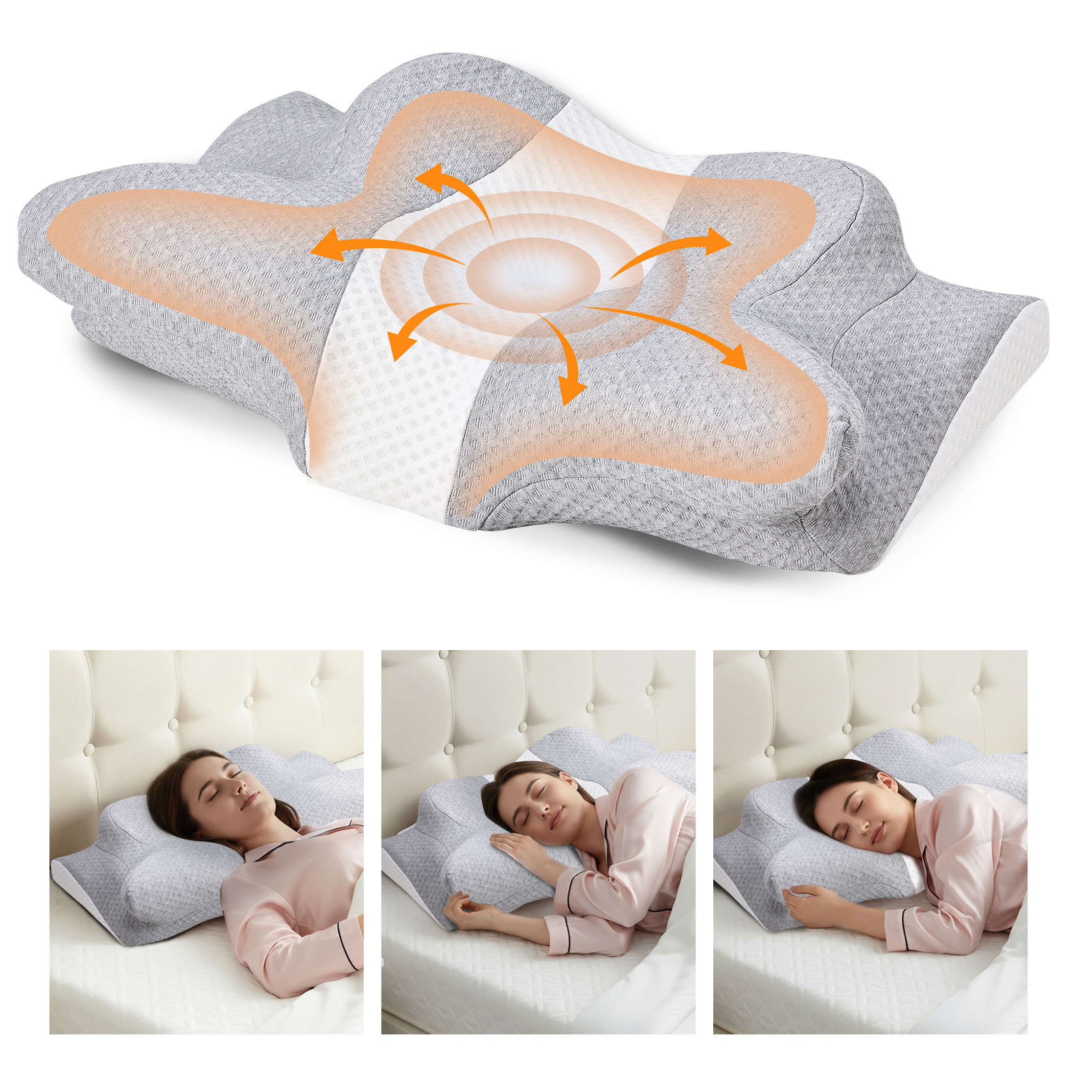 EDX Bed Pillows for Neck Pain and Shoulder Relief,Ergonomic Side Sleeper Pillow for Contour Support for Bed Sleeping,Memory Foam Pillows Orthopedic Pillow for Back Stomach Sleepers,Gray