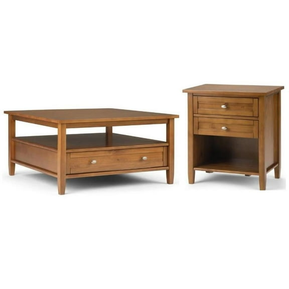Home Square 2-Piece Set with 36" Square Coffee Table and 24" Nightstand Table