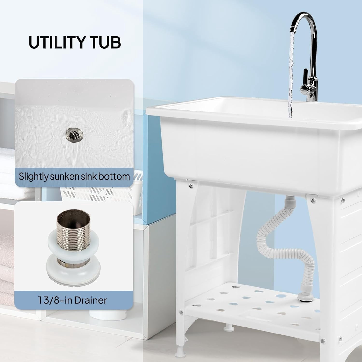 LINJH Upgrade Height  Utility Sink Laundry Tub Freestanding Utility Sink with Faucet
