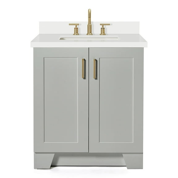 ARIEL Taylor 31 Inch Bathroom Vanity with Sink, Grey Bathroom Vanity, Solid Wood Vanity Base Cabinet, White Quartz Top 1.5" Edge, Rectangular Undermount Sink, 2 Soft Closing Doors, 1 Drawer