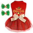 thumbnail image 1 of Vestido para perro cyeollo navideño a cuadros con pajarita dorada, 1 of 6