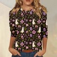 thumbnail image 2 of Women Easter&nbsp;shirt Crewneck Rabbit Graphic Tops Three Quarter Length Dressy Holiday Outfits Tunic Tops Loose Fit Trendy Casual T-Shirts, #01 Green, S, 2 of 7