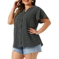 thumbnail image 4 of Agnes Orinda Women's Plus Size Tops Button Down Floral Short Sleeve Chiffon Summer Blouses 2X Black White, 4 of 6