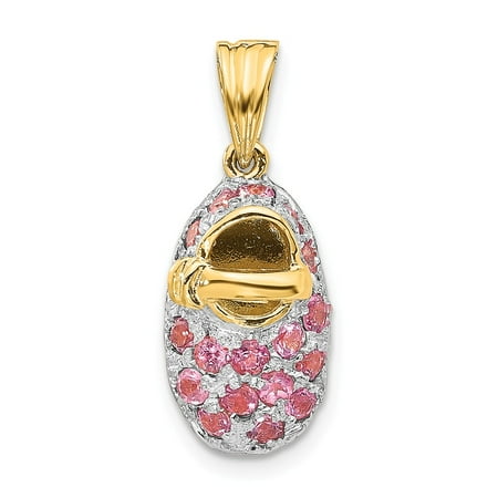 Gold Shoe Charm Solid 14k Yellow and White Gold Two Tone Prong-Set October/Pink Simulated Tourmaline Baby Shoe Pendant Charm (9mm x 23mm) ()