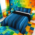 thumbnail image 2 of meiyoeat gradient Lines Texture Full Size Comforter Sets,Neon Blue Black Bedding Comforter Set,Reversible,3 Pieces,1 Comforter and 2 Pillowcases, 2 of 7