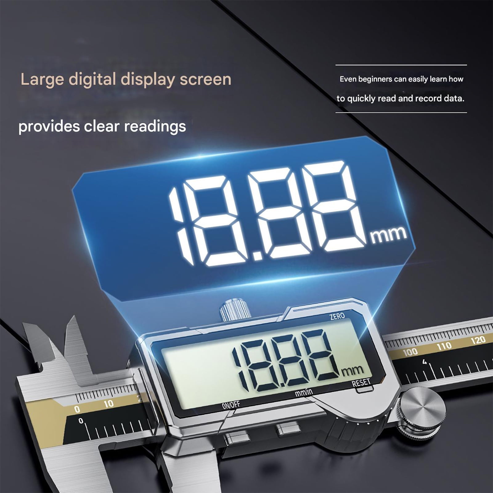 Stainless Steel Digital Caliper 150mm High Precise 0.01mm Rechargeable LCD Display Multifunction Measuring Instrument