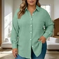 thumbnail image 2 of Horkkom Plus Size Tops for Women Solid Color Long Sleeve Button Down Shirts Trendy Casual Loose Blouses with Pocket XXXXL, 2 of 7
