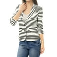 thumbnail image 1 of INSPIRE CHIC Women's Notched Lapel Long Sleeves Button Striped Blazer XL White, 1 of 7