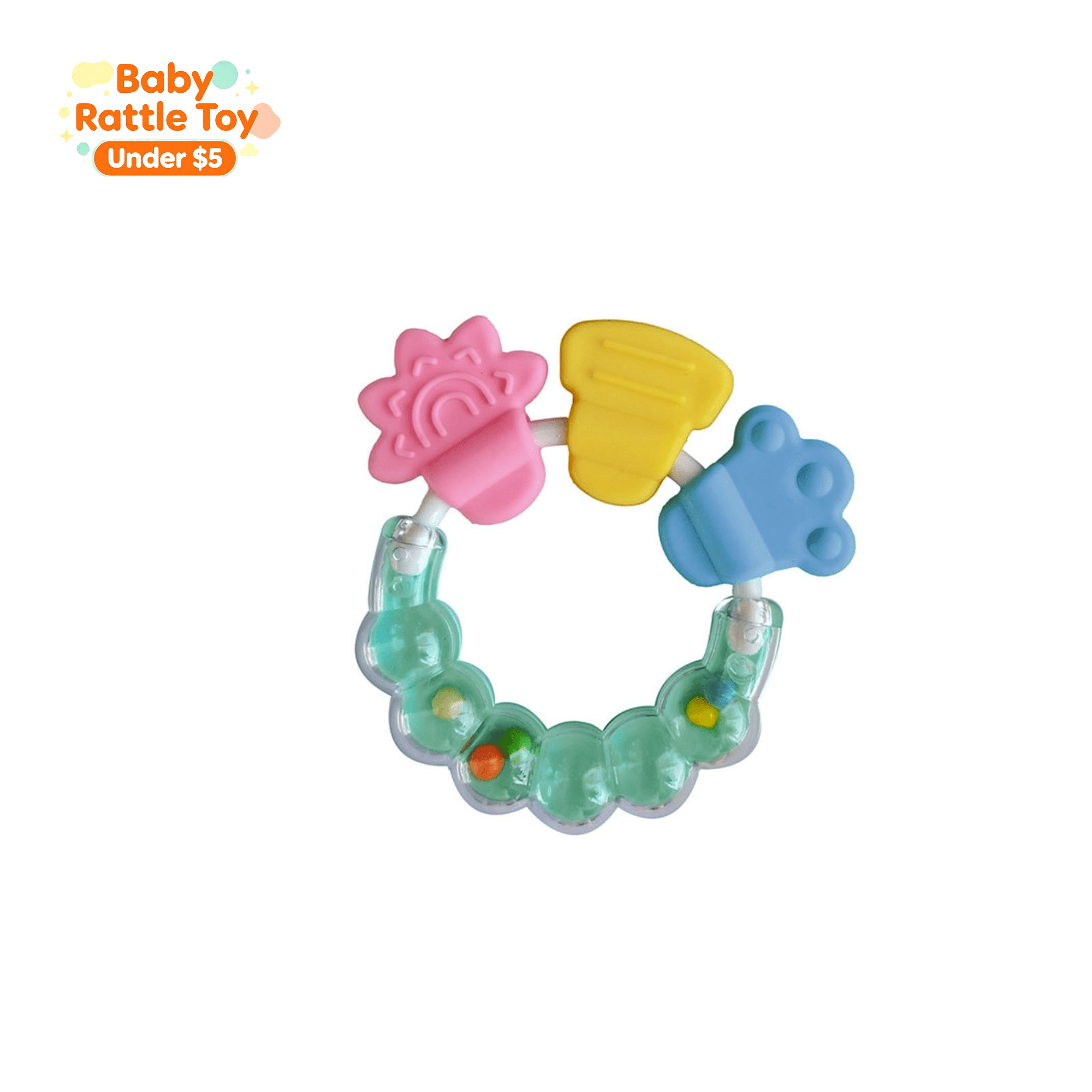 Under 5 dollar 2 Pack Baby Hand Rattle Teether Toy Set Chewable Infant Sensory Shakers Easy Grip Multifunctional Developmental Toys for Newborns to Toddlers Boys Girls Baby Shower Gift Green