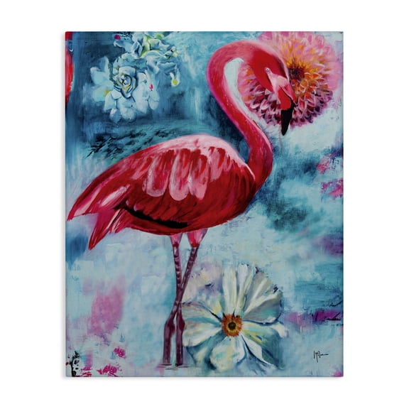 Stupell Industries Eclectic Modern Flamingo & Blooms Canvas Art, 16 x 20, by Linda McClure