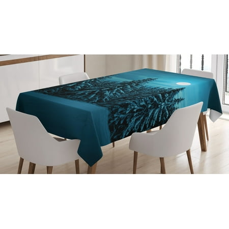 

Night Tablecloth Tranquil Blue Night with Moon in Woods Covered with Snow Serene Winter View Rectangular Table Cover for Dining Room Kitchen 52 X 70 Inches Turquoise Teal White by Ambesonne