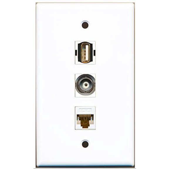 RiteAV - 1 Port USB A-A and 1 Port BNC and 1 Port Cat6 Ethernet White Wall Plate