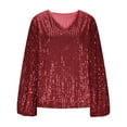thumbnail image 4 of T Shirts for Women Sequin Tops for Women Red Long Sleeve Sparkly Top Shiny Top Women'S Party Tops Womens Holiday Tops Sparkly, 4 of 5