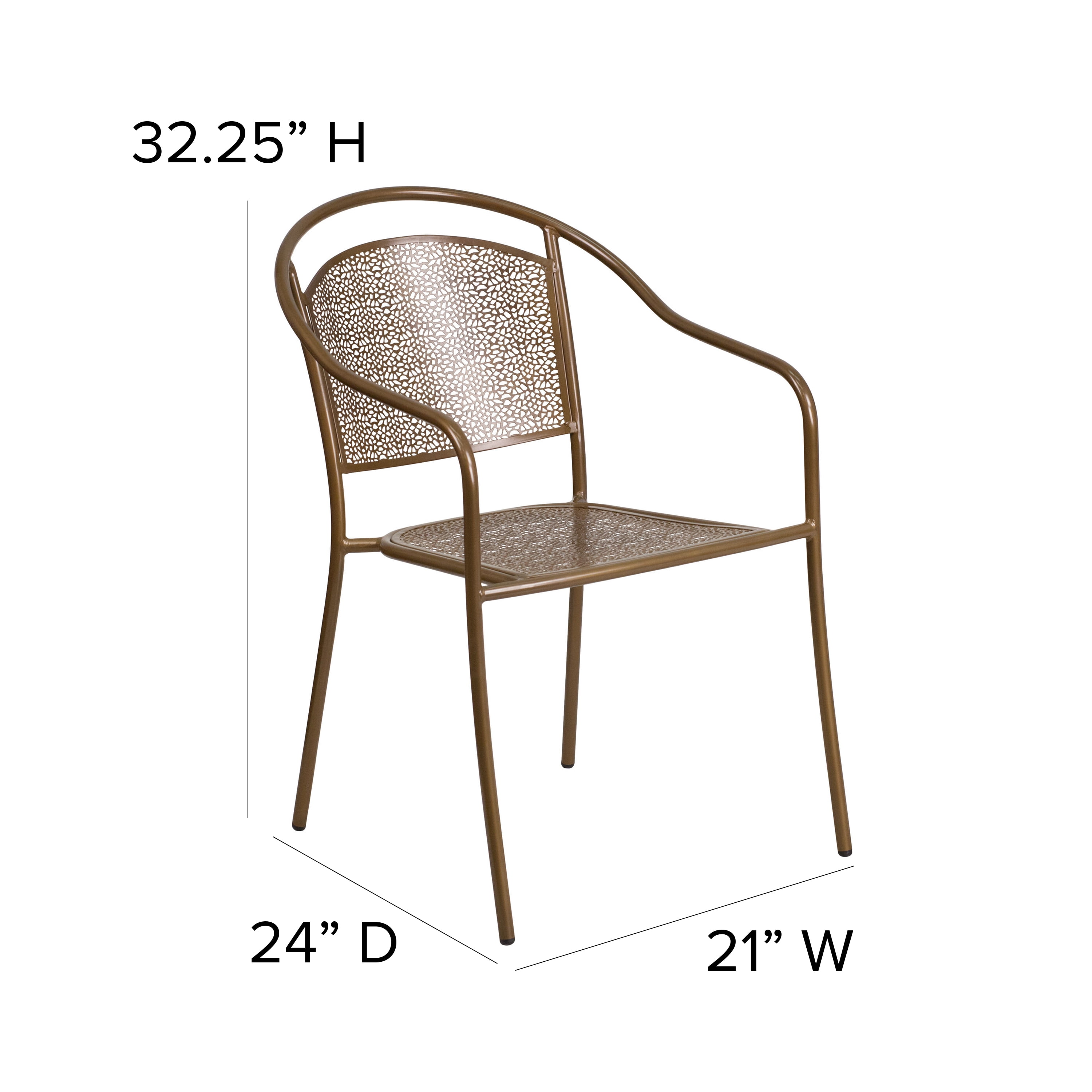 Flash Furniture Oia Commercial Grade 5 Pack Gold Indoor-Outdoor Steel Patio Arm Chair with Round Back