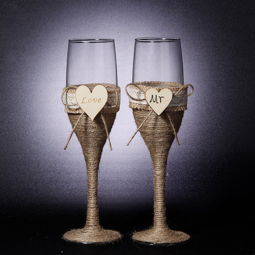 Linked at the Heart Bride & Groom Wedding Wine Toasting Glasses w/ Wine Btl Bags 