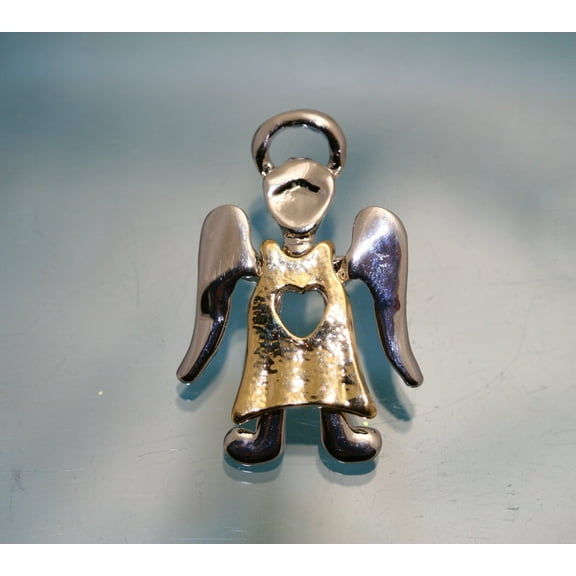 Two Tone Angel Brooch In Vintage Designer, Religious Pin, Choir Angel, Christmas Angel Costume Jewelry