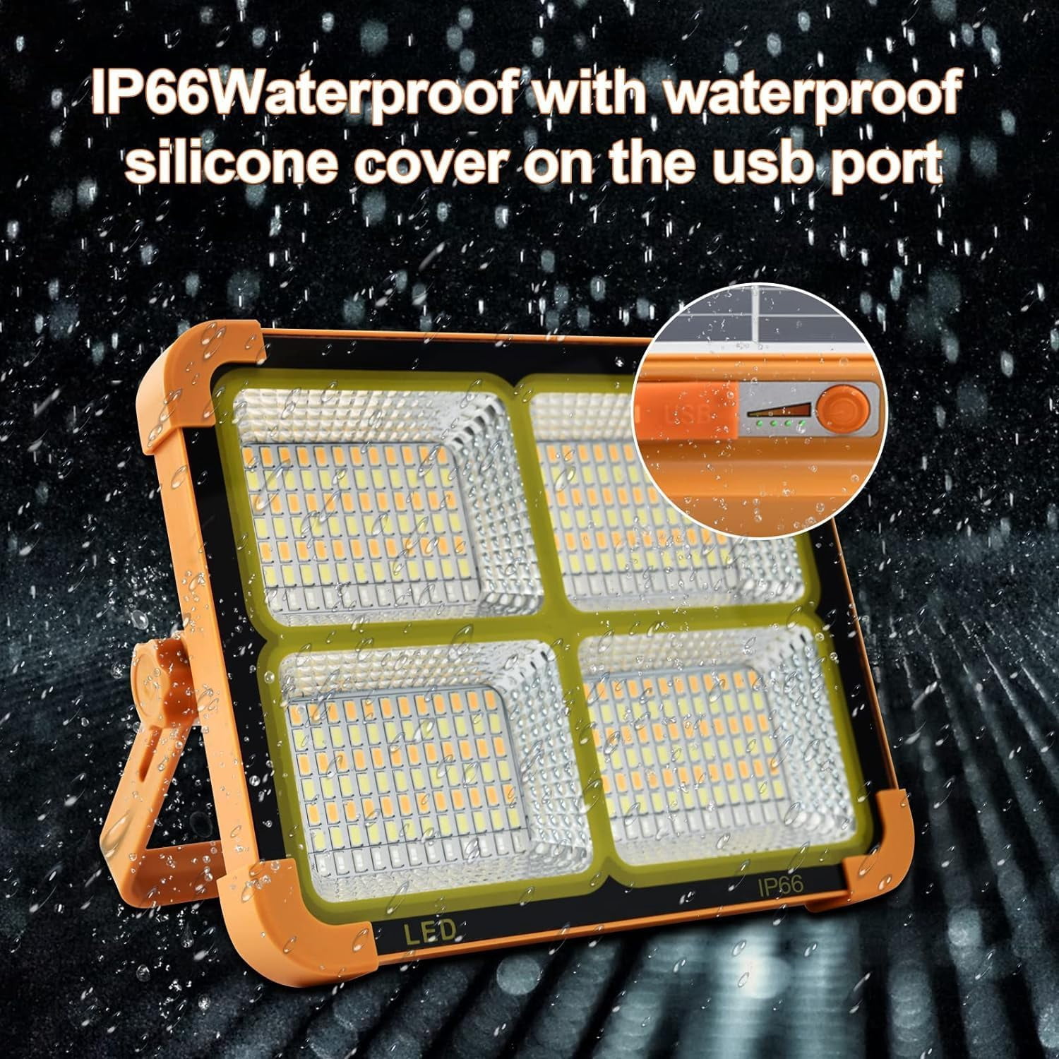 JSOT 100W Portable LED Solar Work Light, 288LED 10000LM Rechargeable Worklight with 5 Modes, IP66 Waterproof Solar Outdoor Light with 5000mAh Battery for Emergency, Repair, Camping