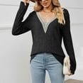 thumbnail image 5 of Lilgiuy Women's Winter Casual Solid Color V-neck Long-sleeved Knitted Strip Loose Sweater Top Outwear, 5 of 5
