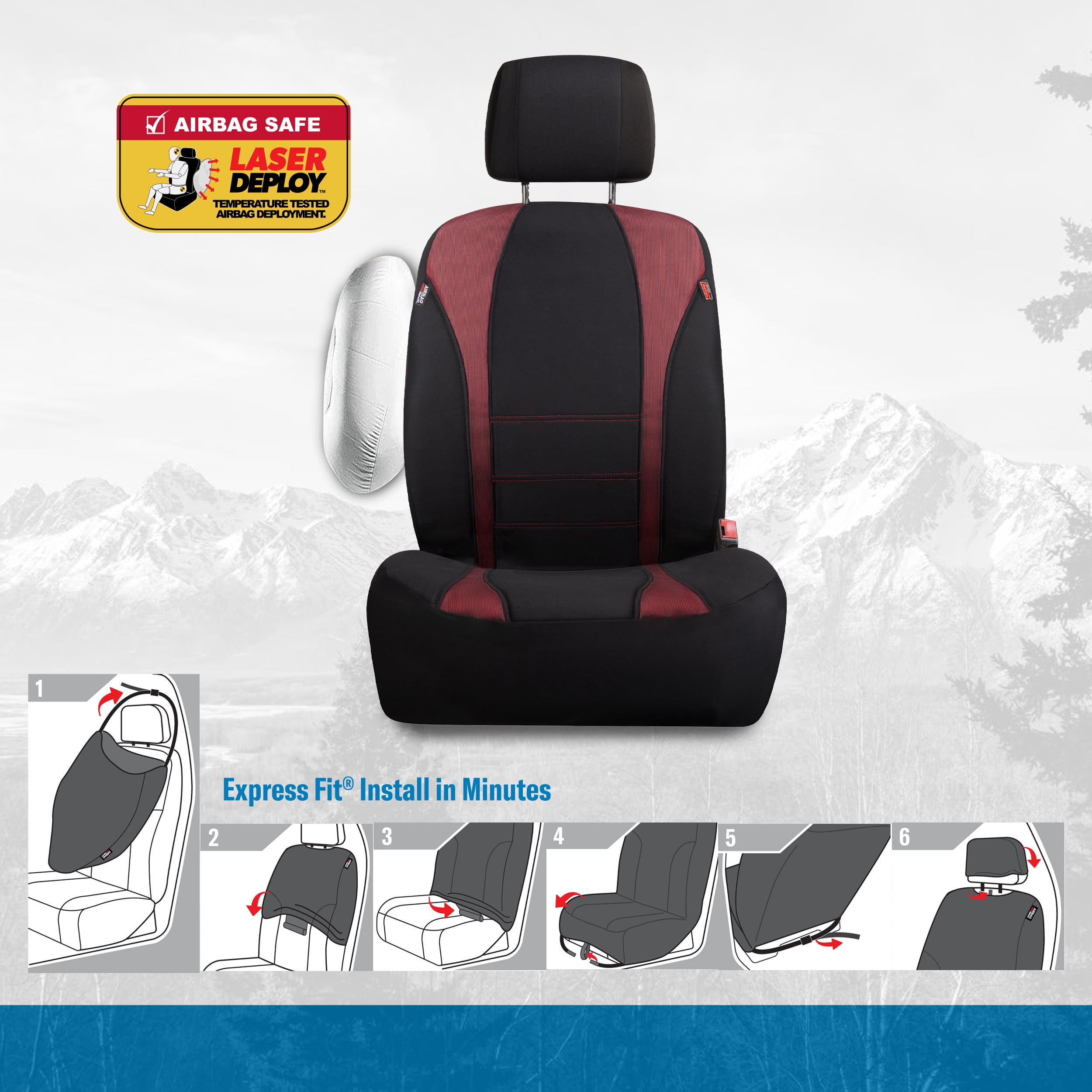 Genuine Dickies 3 Piece Truck Sport Seat Covers, Black and Red, 43640WDC