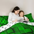 thumbnail image 5 of Manfei Abstract Plaid Print Bedding Comforter Set,Stereoscopic Checkered Twin Comforter Sets,Green Pixel Grid Bedding Set For Girls Boys,Breathable Home Decor Reversible,2pcs, 5 of 8