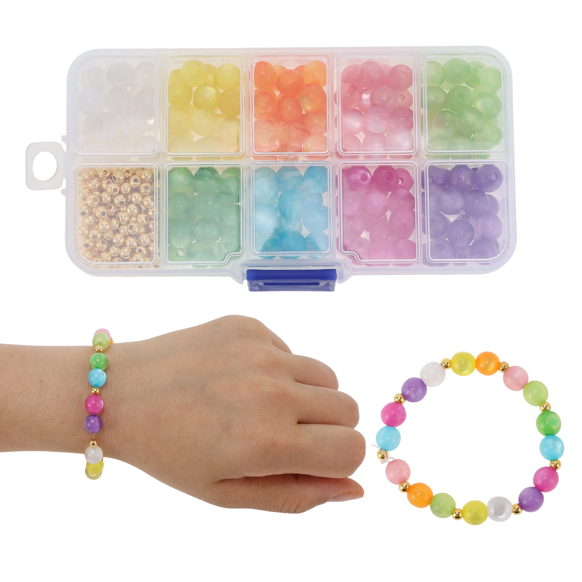 Unique Bargains 380 Pcs 8mm 4mm Round Glass Beads for Bracelets Assorted Color