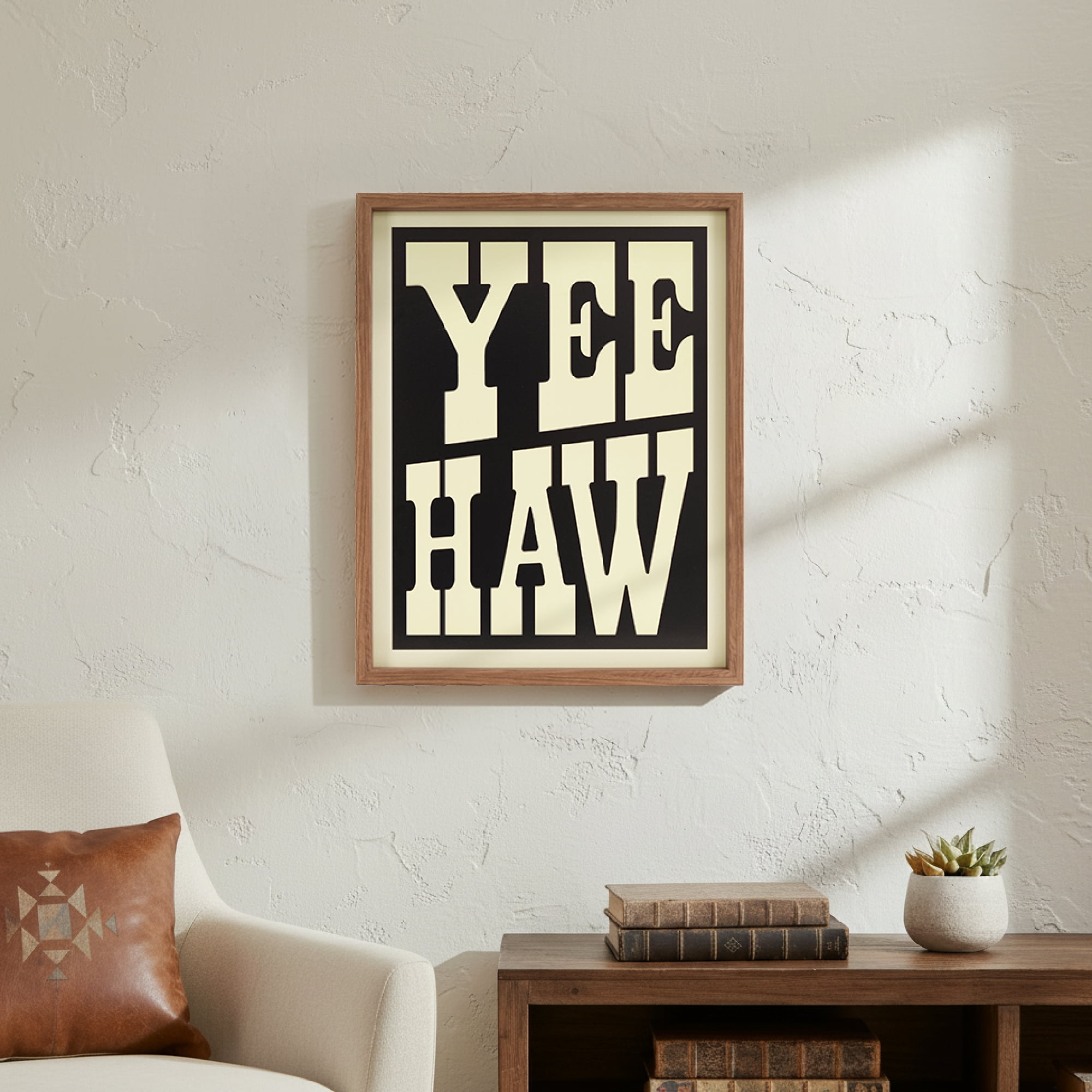 Crystal Art Gallery 15x19 Texas “YEE HAW” Wall Art Decor, Natural Framed Rustic Farmhouse Americana Western Typography Home Wall Decor