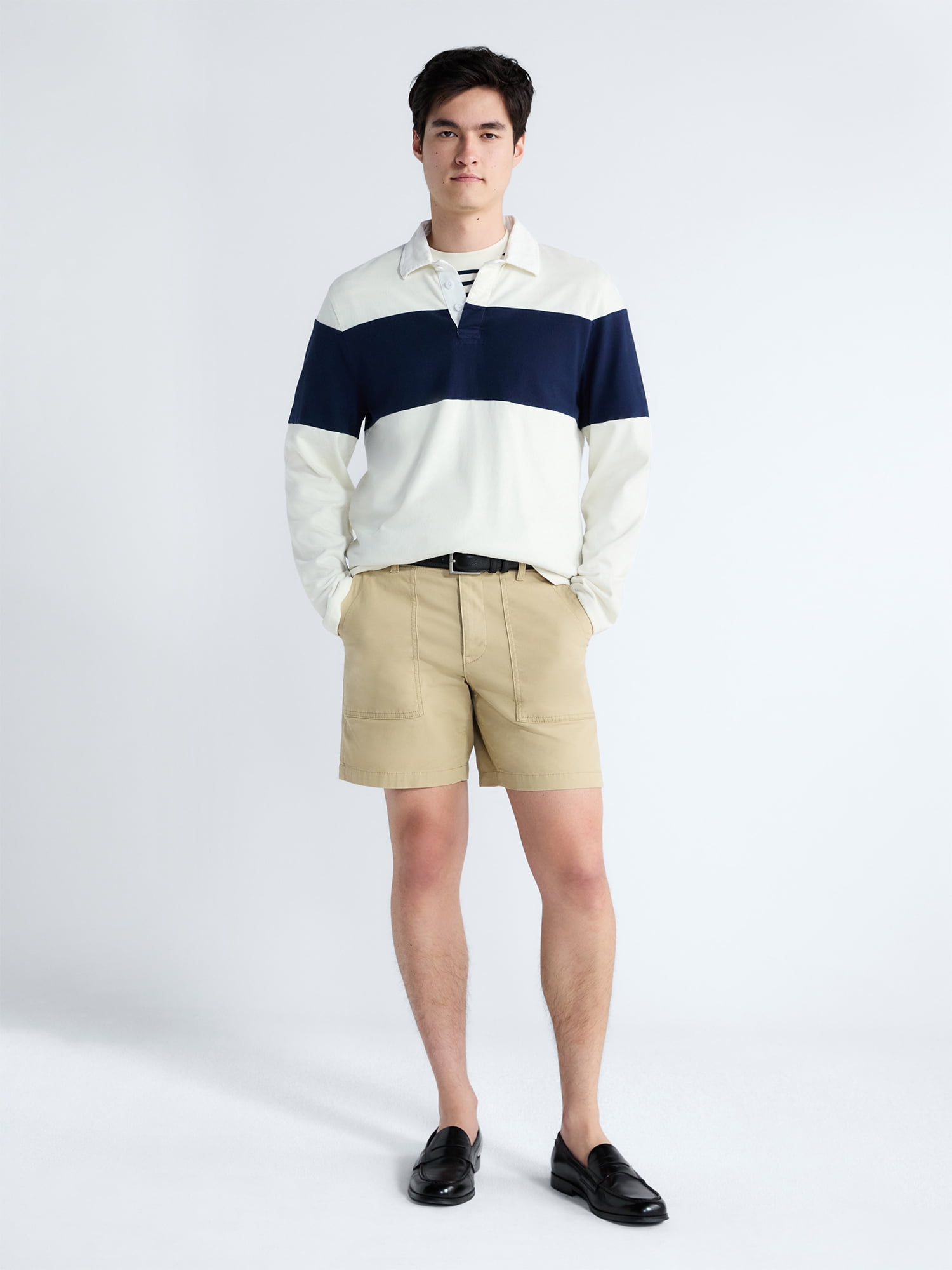 Free Assembly Men's Striped Cotton Rugby Shirt with Long Sleeves, Sizes S-3XL