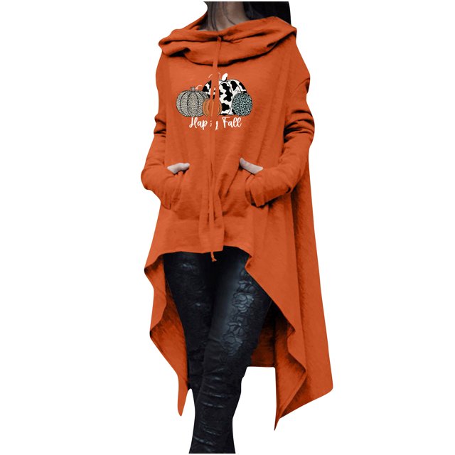 Hauts à Capuche pour Femmes Automne Citrouille Graphique Chandails en Molleton à Capuche Pulls Manches Longues avec Poche