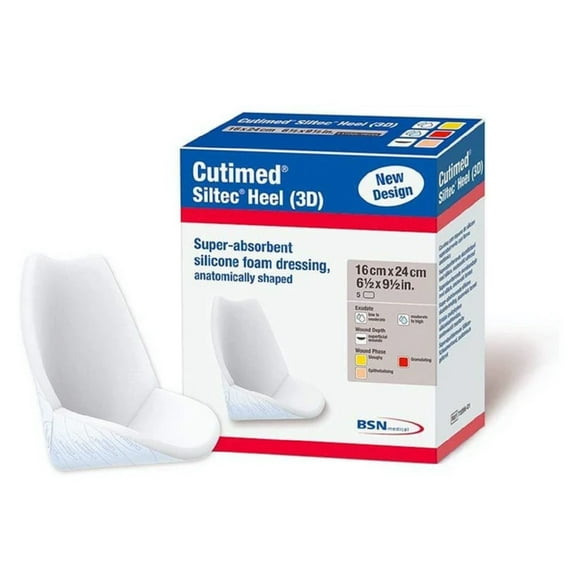 BSN Medical Cutimed Siltec Heel 3D Dressing, 16 cm x 24 cm (6.5 in x 9.5 in), Box of 5