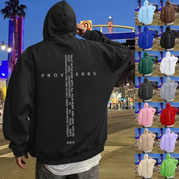 FASHOFT Christian Hoodies for Men Jesus Religious God Sweatshirts Faith Bible Verse Sweatshirt Inspirational Pullover Tops Beige L