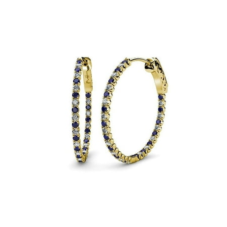 Blue Sapphire and Diamond (SI2-I1, G-H) Inside-Out Hoop Earrings 2.77 ct tw in 14K Yellow Gold
