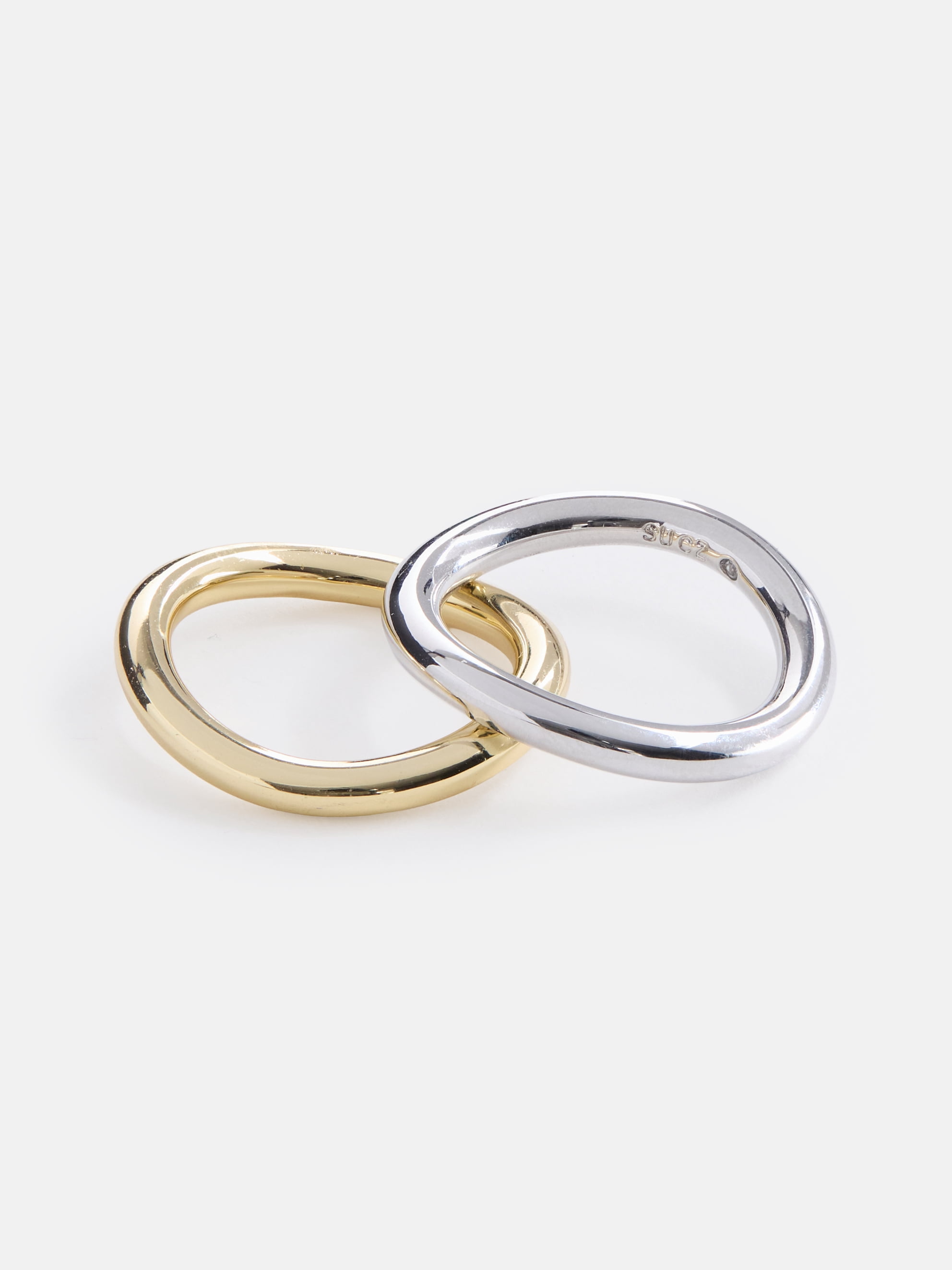 Free Assembly Women's Demi Fine 14K Gold Plated and Silver Plated Ring Set, 2-Pieces, Size 7