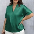 thumbnail image 5 of Womens Plus Size Silk Satin Blouse V Neck Short Sleeve Shirts Dressy Casual Loose Business Work Office Summer Outfits, 5 of 5