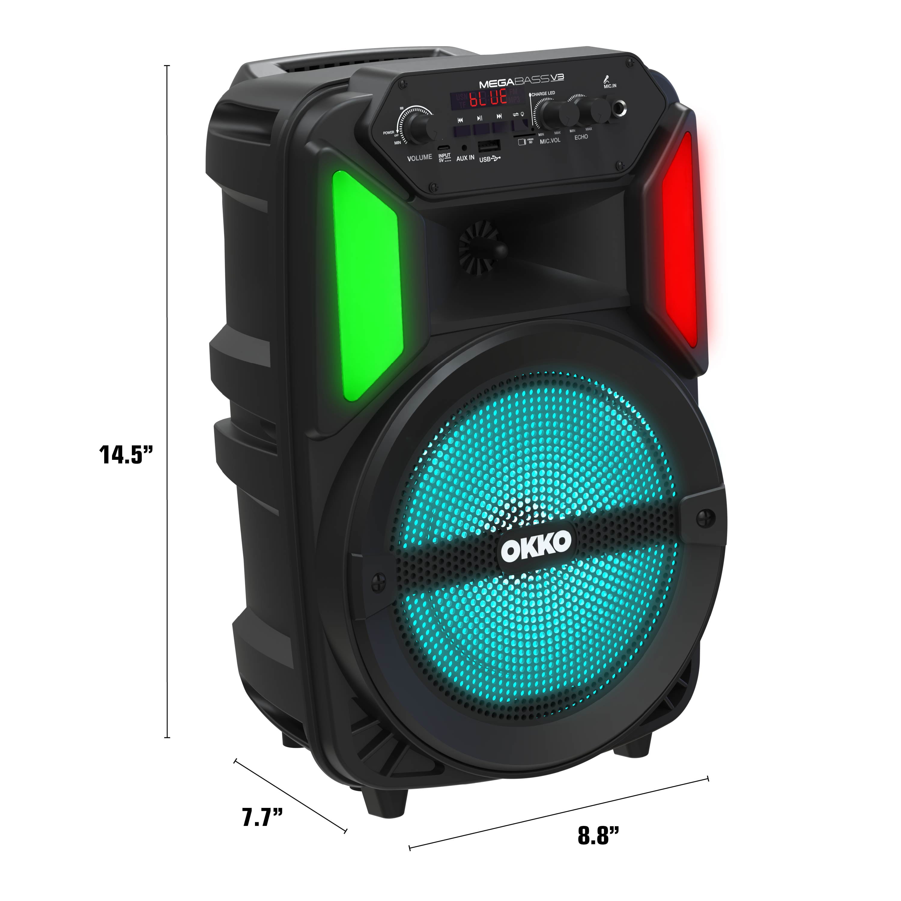Okko Megabass V3 Jobsite Portable Bluetooth Speaker and Karaoke System with LED Lights  (图4)