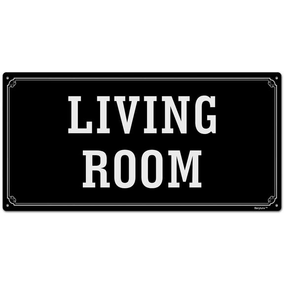 BTFSigns 6 x 12 inch Living Room in Rust-Free Aluminum, Metal Signs for Door, Black and White, Rounded Corners, Durable, Long Lasting