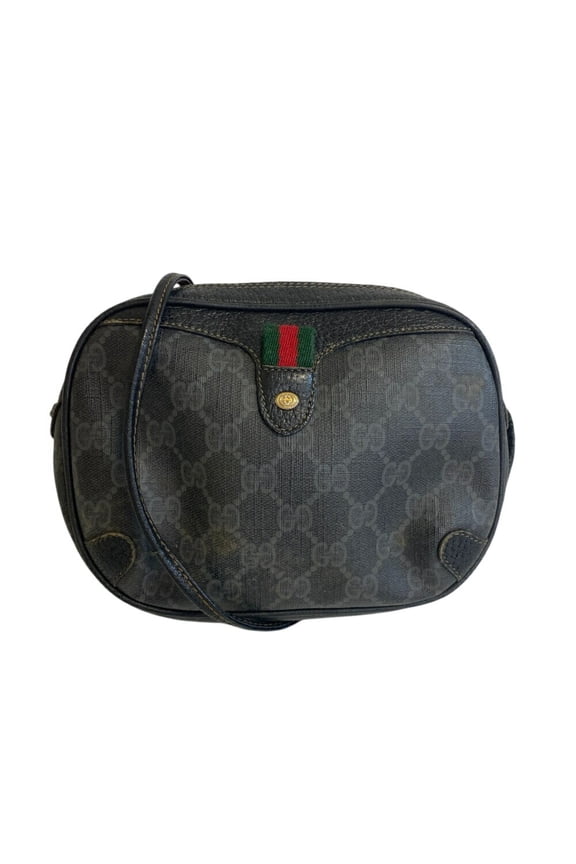 Pre-Owned GUCCI 066 Pochette, Old Gucci Sherry Line GG Pattern Shoulder Bag, Black,... (Fair)