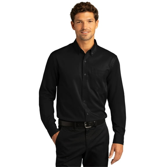 Port Authority Long Sleeve SuperPro React Twill Shirt. W808 - 4XL Deep Black